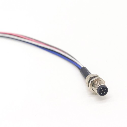 M8 Metal Connector 6Pin A Coding Straight Waterproof Front Mount Male Solder Type With 1M 26AWG Wire