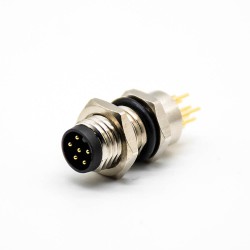 M8 Panel Mount Connector 6 Pin Male PCB Mount A Coding 180° Waterproof Front Mount Solder Type