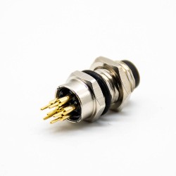M8 Panel Mount Connector 6 Pin Male PCB Mount A Coding 180° Waterproof Front Mount Solder Type