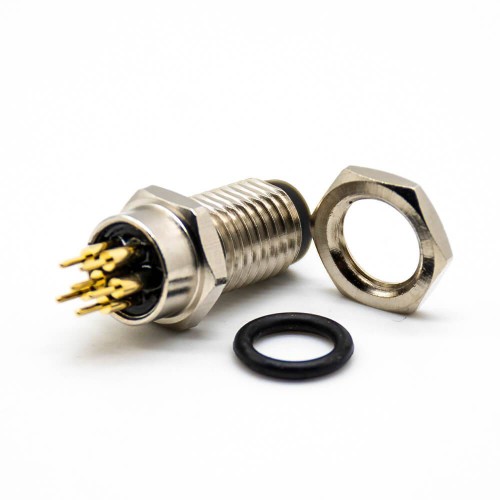 M8 Panel Mount Connector 6 Pin Male PCB Mount A Coding 180° Waterproof Front Mount Solder Type