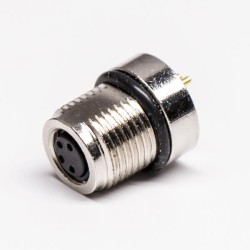 M8 PCB Connector Panel Mount Connector 4 Pin Female Front Mount Waterproof Straight Receptacle
