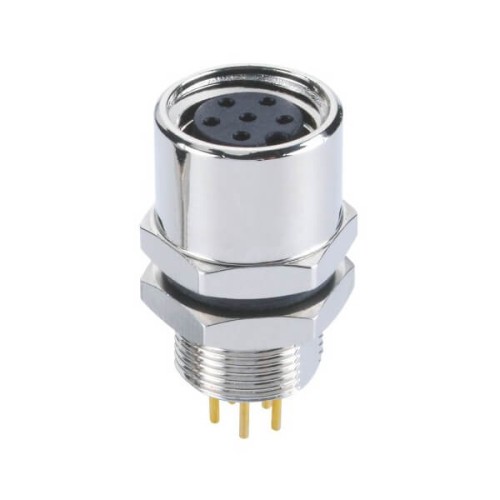 M8 PCB Panel Mount Connector 6Pin Female A Coding Back Mount Waterproof Straight Sensor Connector