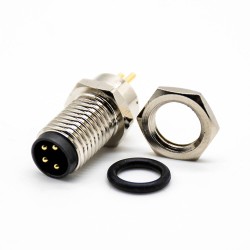 M8 PCB Panel Receptacles 180° 4 Pin Male Socket Solder Type Front Mount Waterproof Connector
