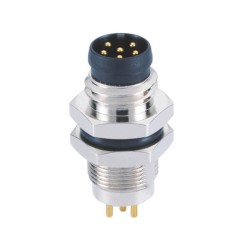 M8 Rear Panel Mount Socket Waterproof A Coding PCB Type 6Pin Male Straight Connector