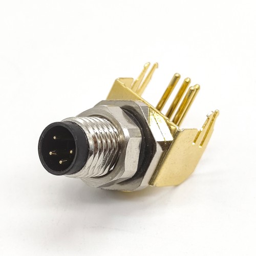 M8 Right Angle Connector Aviation Socket 4 Pin Blukhead Throught Hole for PCB Mount M8 Right Angle Connector Aviation Socket 4 Pin Blukhead Throught Hole for PCB Mount