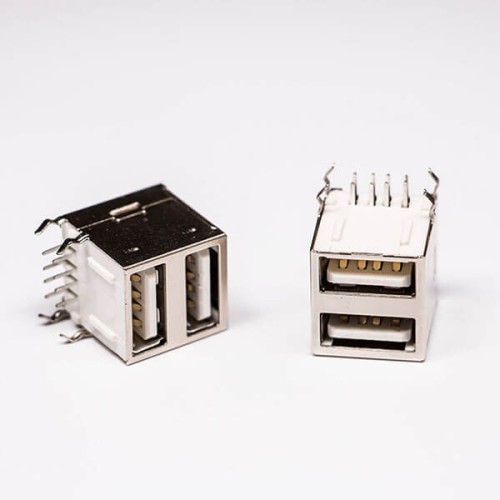 USB 2.0 High Speed Port Dual Port Type A 90° for PCB Mount USB 2.0 High Speed Port Dual Port Type A 90° for PCB Mount