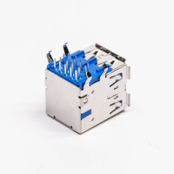 USB 3.0 Dual Port Type A Female Right Angled Through Hole