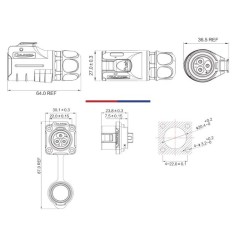 5 Pin Waterproof Aviation Socket Panel Type Circular Connector LP20 Series
