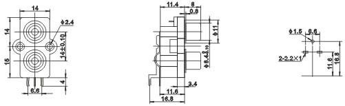 RCA Connector Female to Female Socket Right Angle for PCB Board