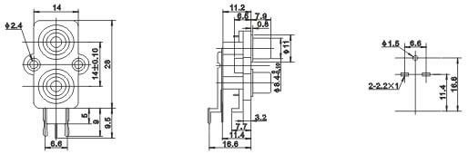 RCA Female Connector 90 Degree Double AV 2 Hole