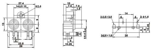 RCA Female Connector Socket Panel 2 Port 4 Pin Connector 90 Degree