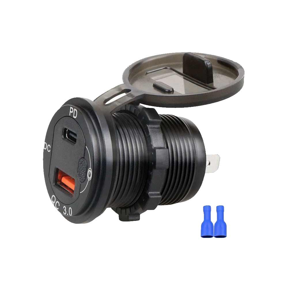 Aluminum Alloy QC3.0 PD Fast Charger with Switch Button Car Modified In-car Voltage Display Charger