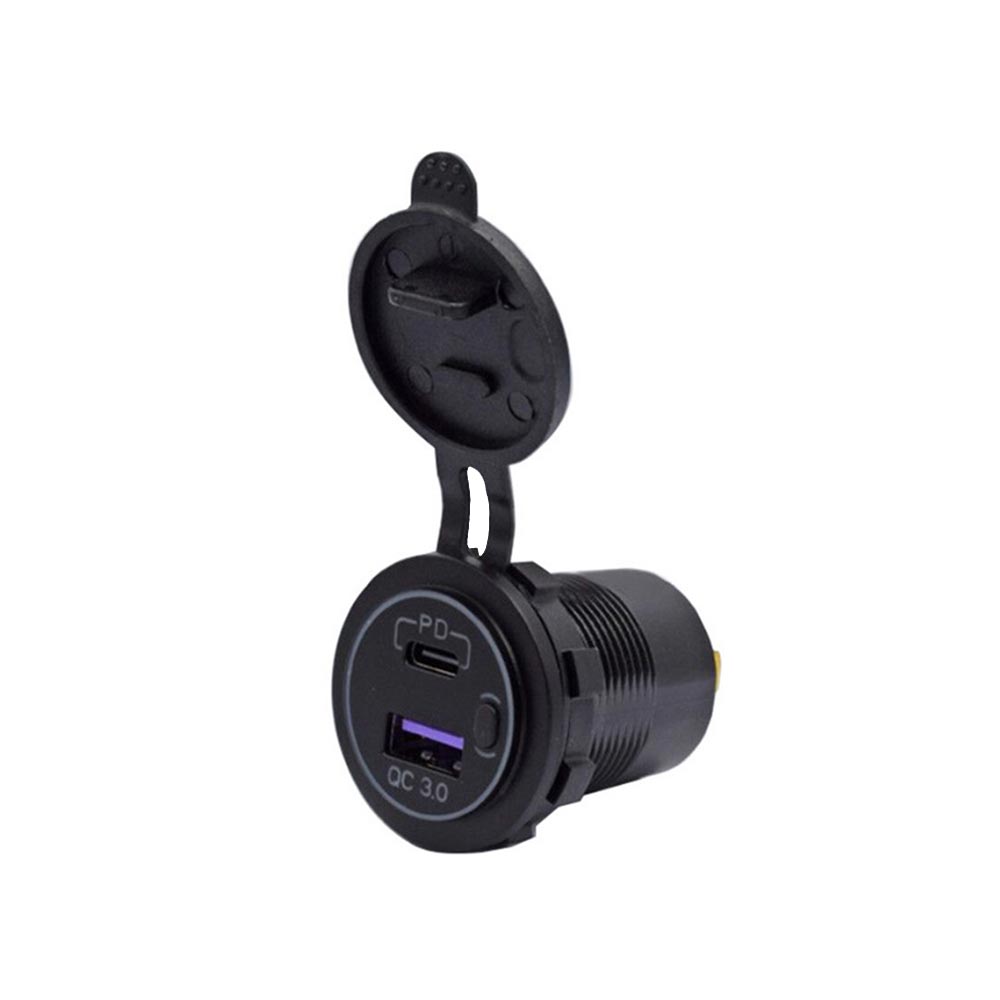 Automotive Modified Dual Fast Charging QC3.0+TYPE-C+PD Dual-Port Charger Blue Light with 60cm Power Cord
