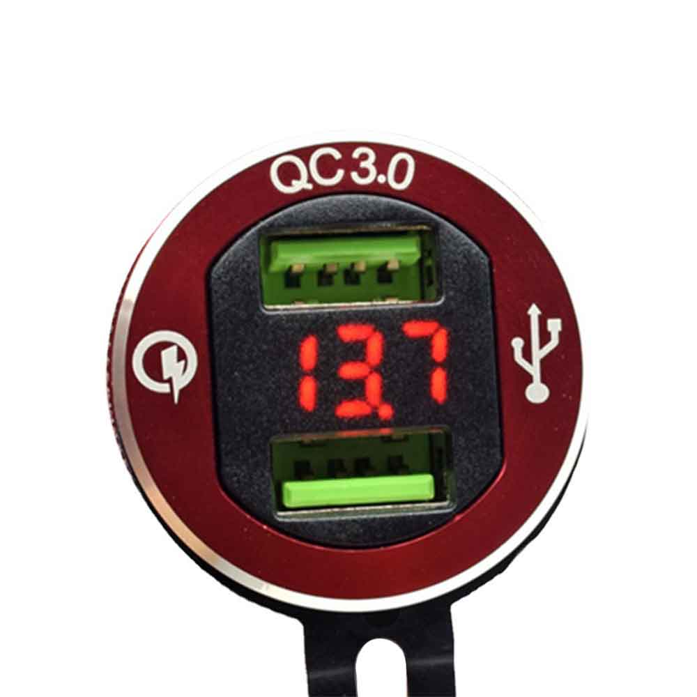 Charging Socket Motorcycle In-car Charger with Voltage Display Dual QC Fast Charging High Current Interface