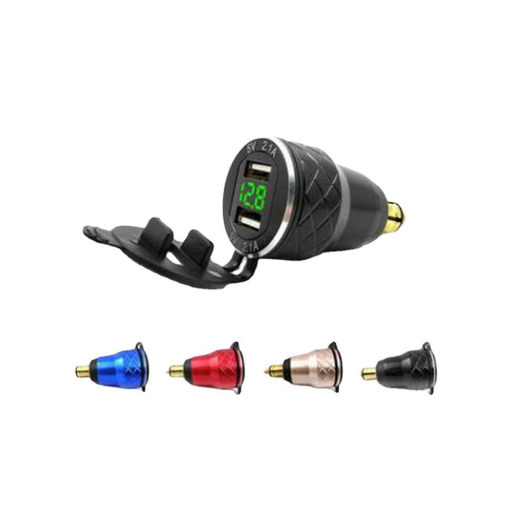 Charging Socket USB Phone Charger with Voltage Display Automotive and Motorcycle Metal 4.2A Dual USB