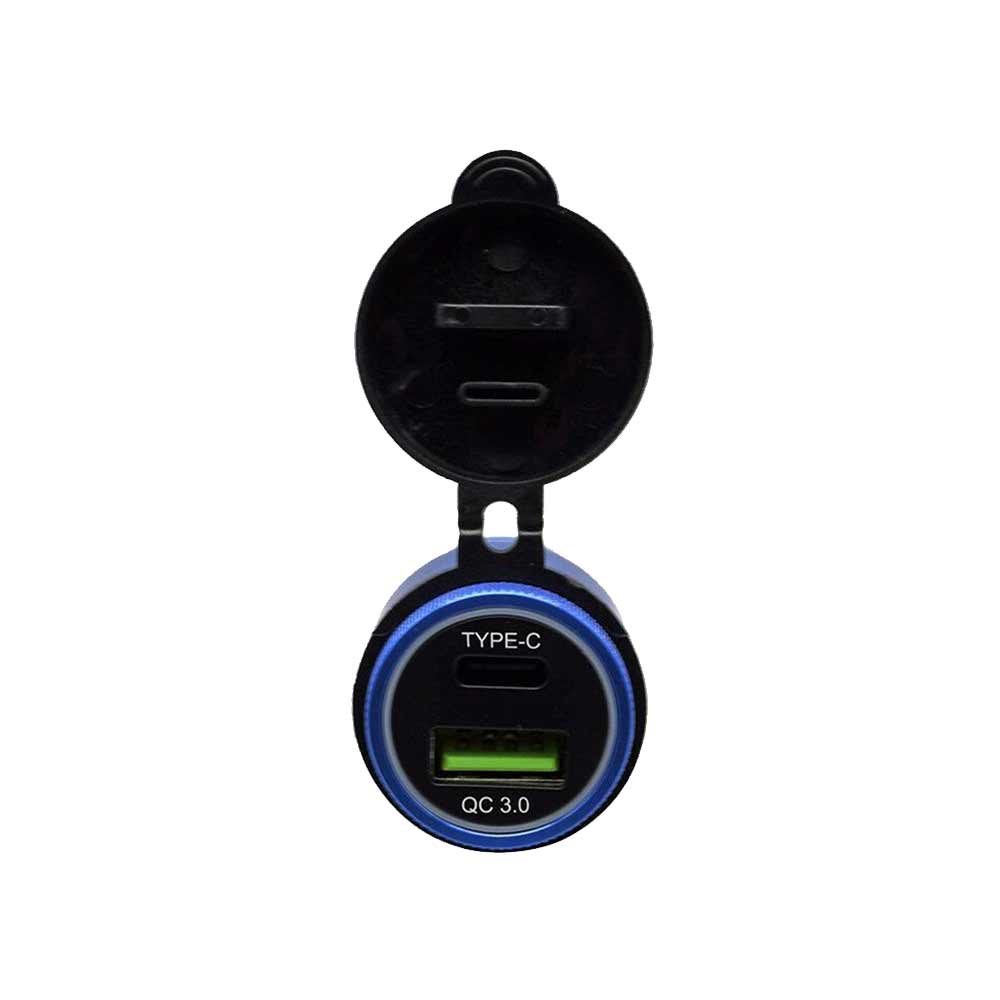 European Standard Cigarette Lighter Socket Motorcycle Modified Charger with TYPE-C and QC3.0 Dual Fast Charging Ports