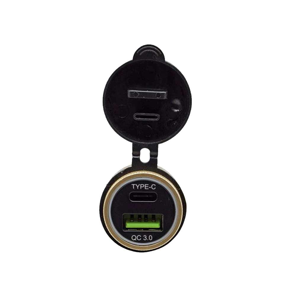 European Standard Cigarette Lighter Socket Motorcycle Modified Charger with TYPE-C and QC3.0 Dual Fast Charging Ports