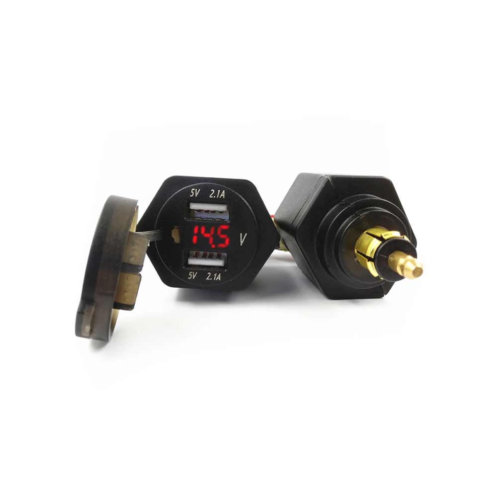 European Standard Cigarette Lighter Socket Short Design Dual USB 4.2A with Voltage Display Phone In-car Charger