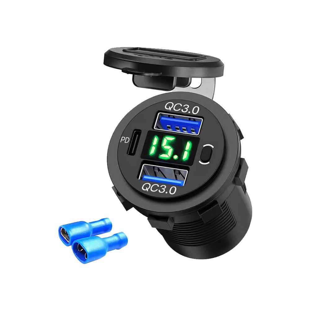Phone Charger with PD+Dual QC3.0 Modified Fast Charging, Equipped with Voltage Display and Switch Charger