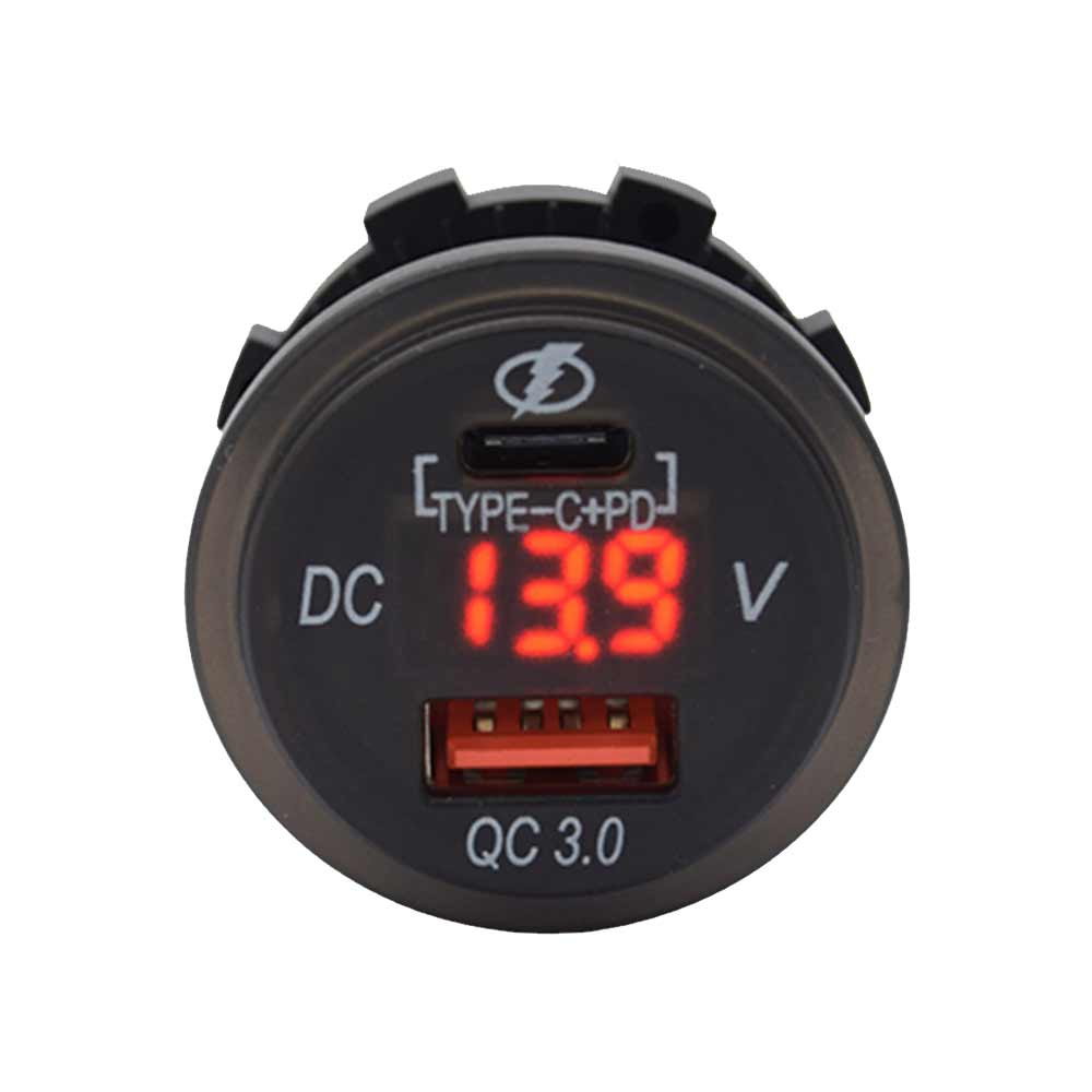 QC3.0+TYPE-C with Voltage Display 12-24V Automotive and Marine Modified Accessory QC3.0 Fast Charging Voltage Display