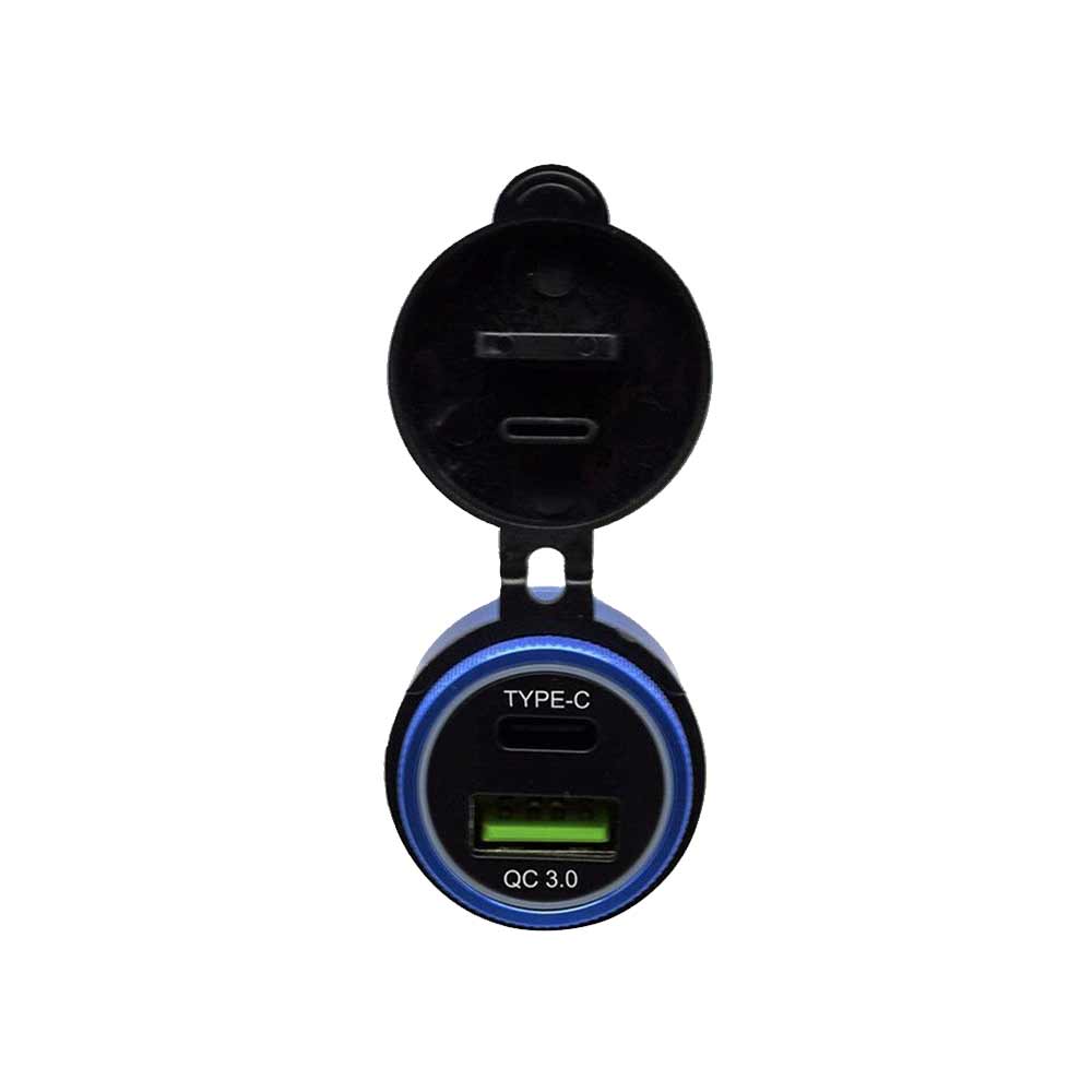 TYPE-C and QC3.0 dual fast charging ports Motorcycle modified charger designed for European standard cigarette lighter
