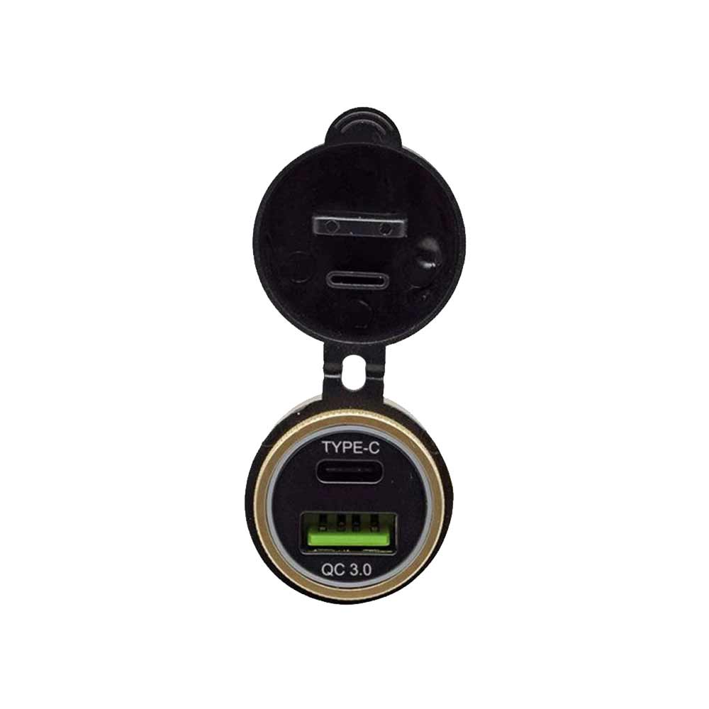 TYPE-C and QC3.0 dual fast charging ports Motorcycle modified charger designed for European standard cigarette lighter