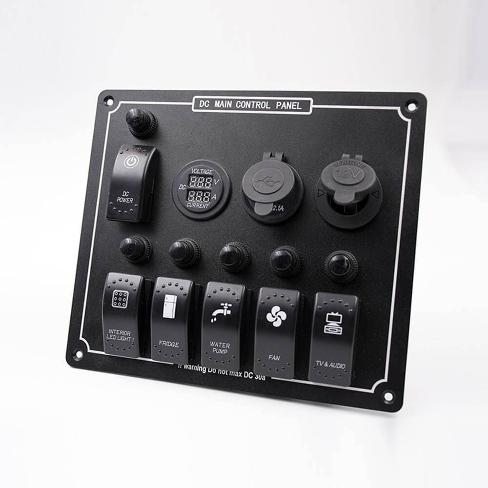 USB Car Cigarette Lighter Socket 6-position Switch Double USB Interface Voltage And Ammeter