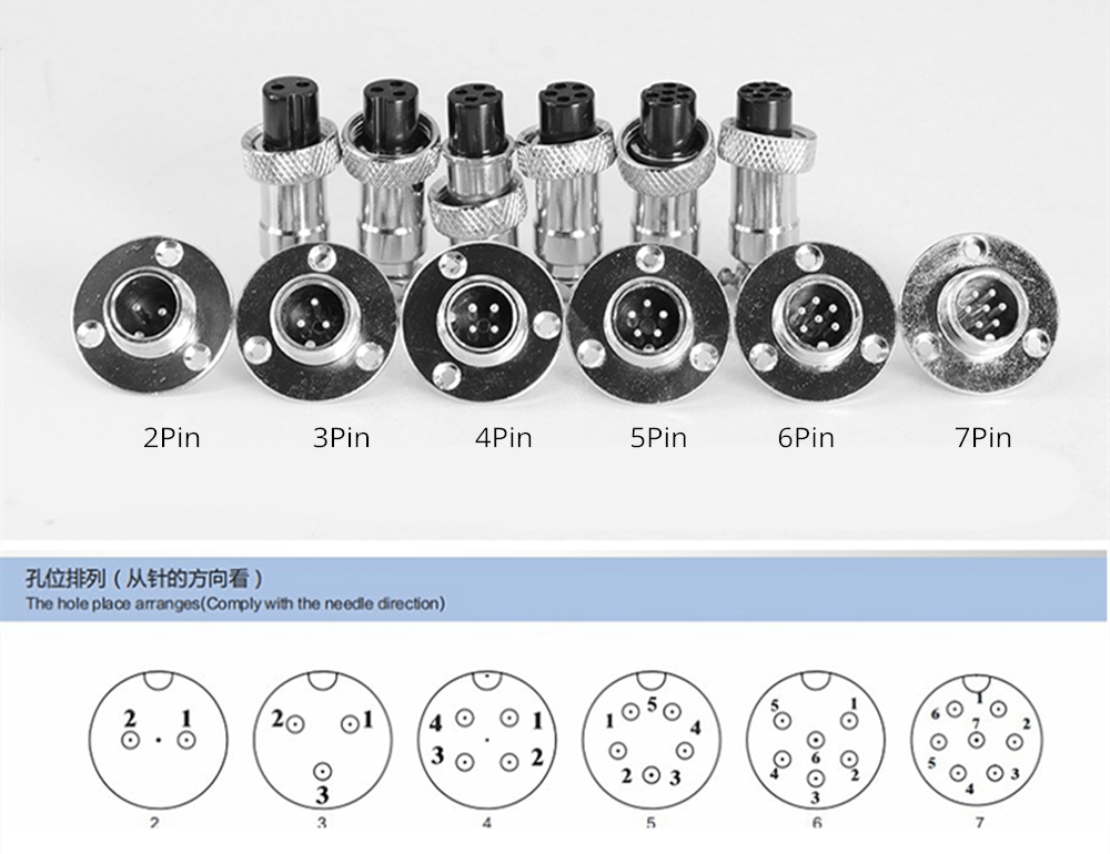 Aviation GX12-2Pin 3 Hole Circular Round Flange Mount GX12 Female Male Connector