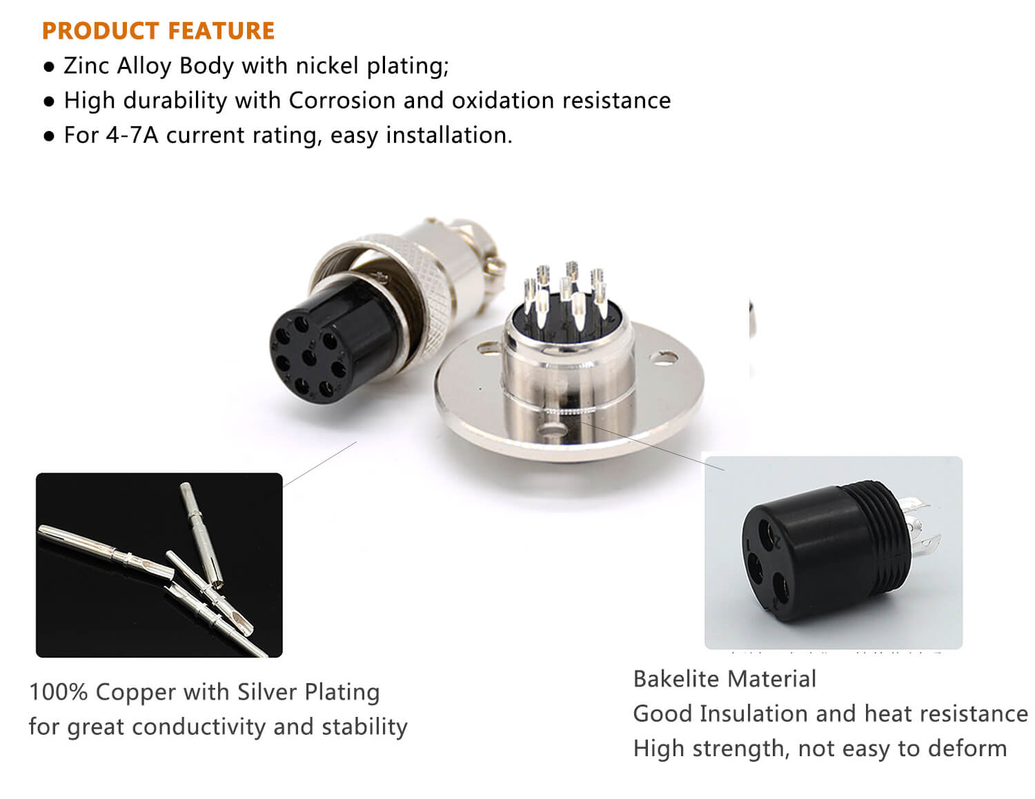 5 Pin Female Connector GX35 Straight Reveser Connector3 Holes Flange Panel Receptacles