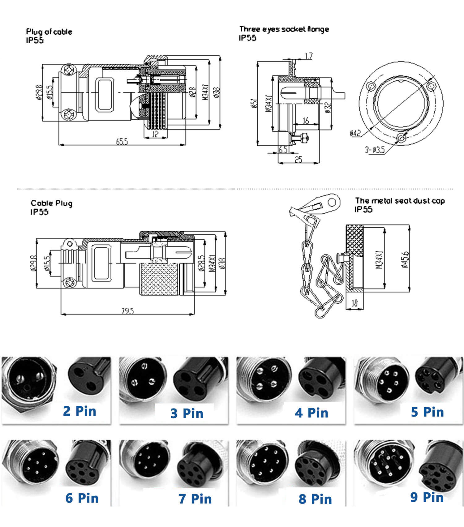 4 Pin Connector Male Female GX35 Straight Cable Metal Female Cable Plug Male Panel Receptacles