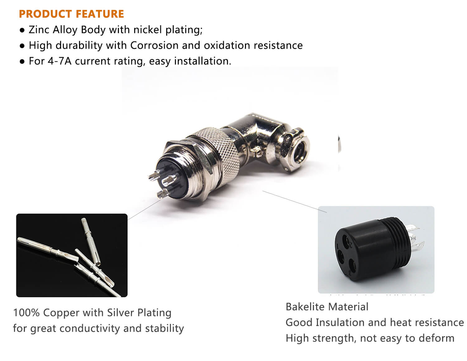 GX12 6pin Connector Angled Metal Male Panel Mount