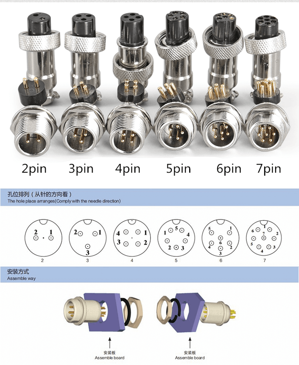 GX12 6 pin 12mm connector aviation plug female round solder connector for cable