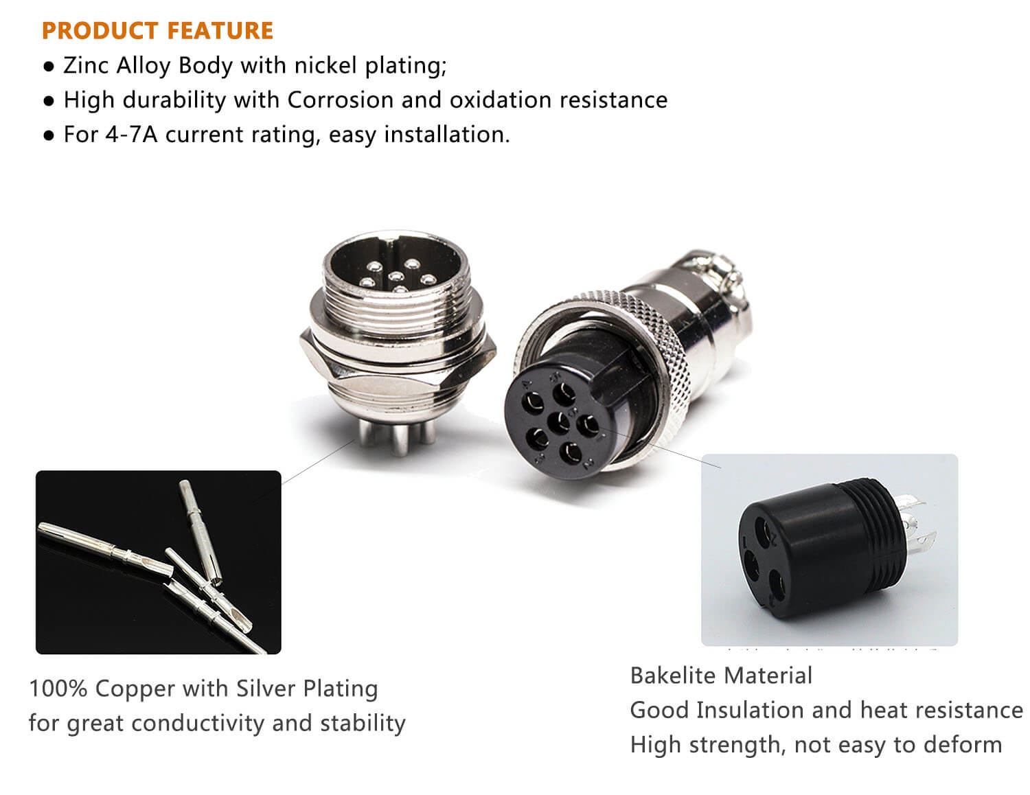 GX16 Connector 7 Pin Male Panel Receptacles Back Mount Straight Solder Cable Aviation Socket