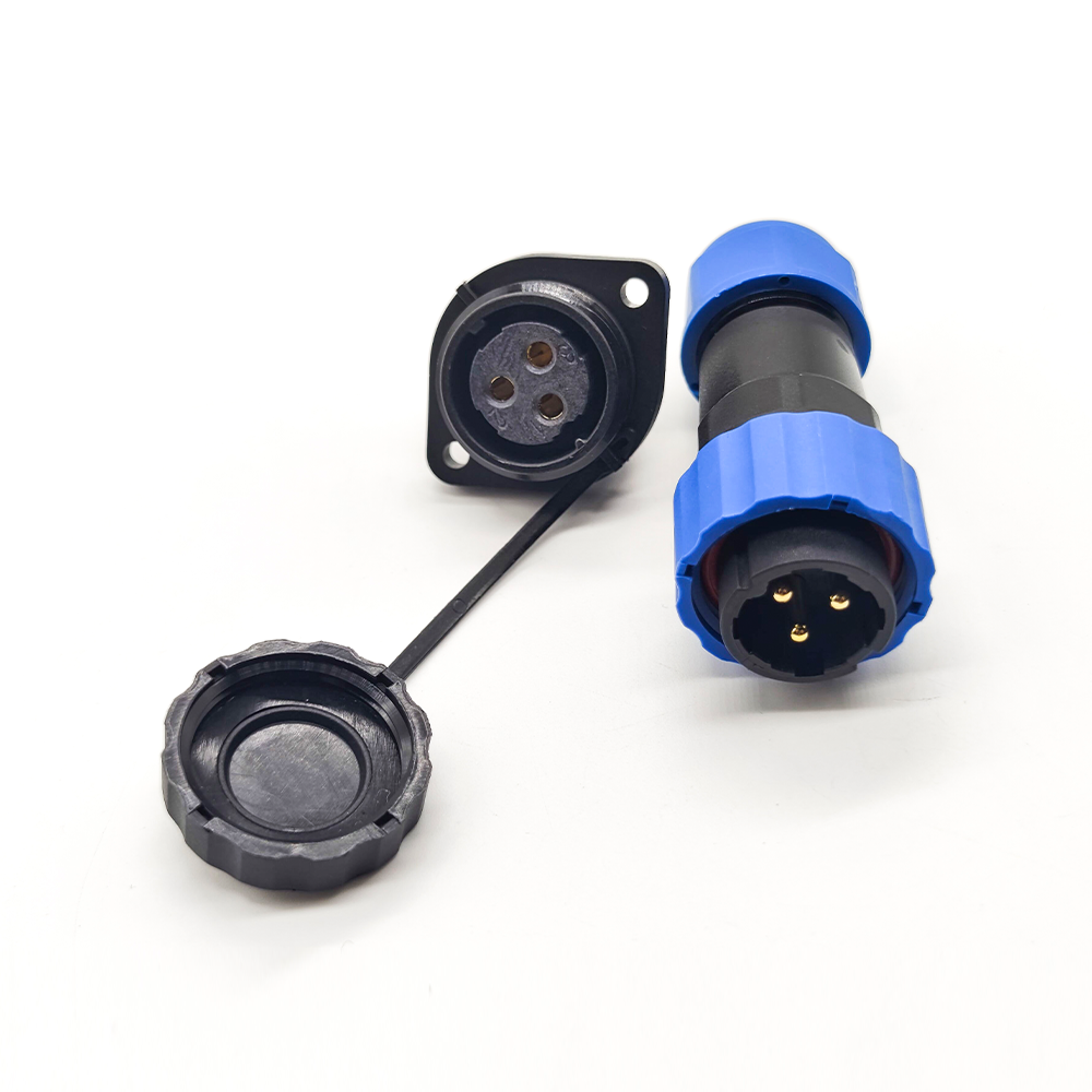 3 Pin Connector Waterproof Male Plug & Female Socket 2 Holes Flange Panel Mount Solder Type SP21 Series