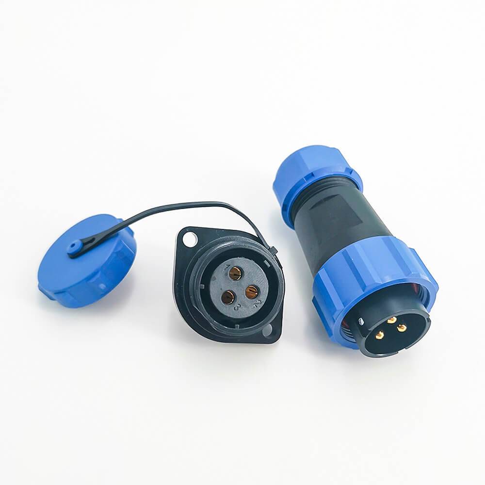3 Pin Connector Waterproof Male Plug & Female Socket 2 Holes Flange Panel Mount Solder Type SP21 Series