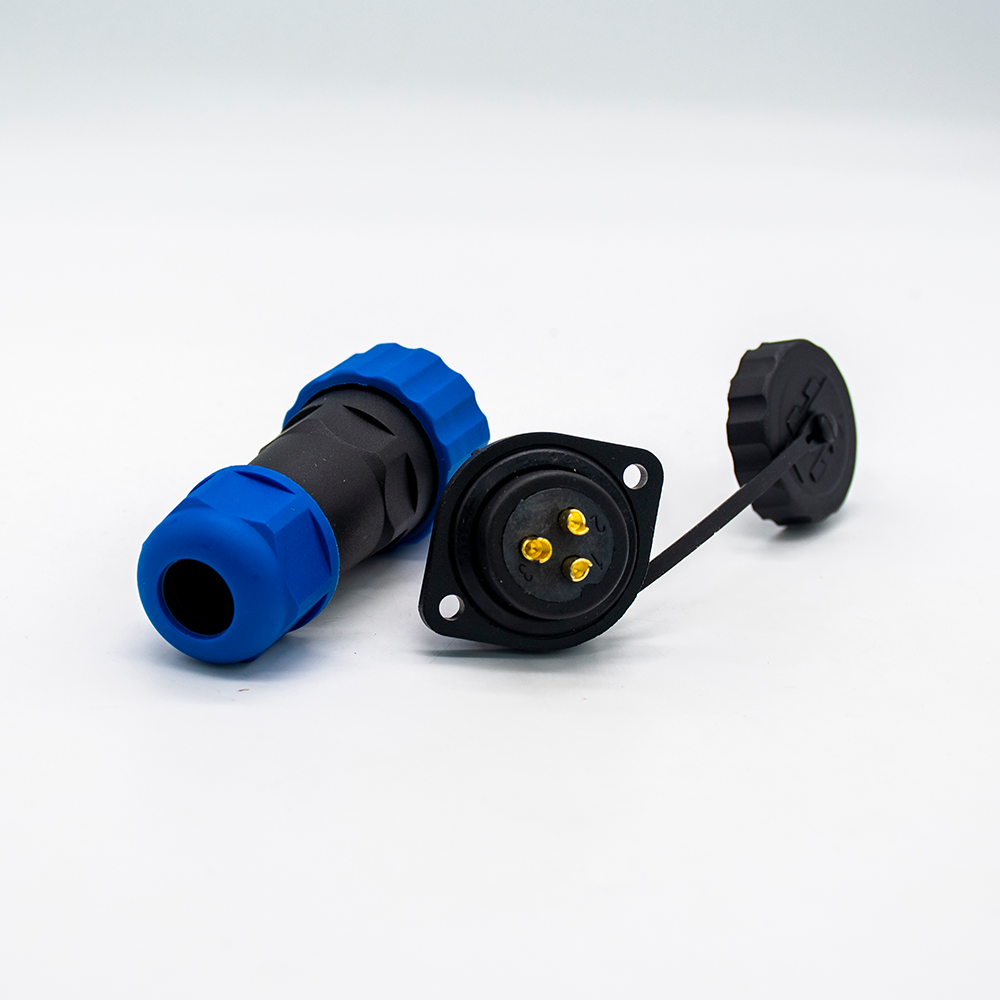 3 Pin Connector Waterproof Male Plug & Female Socket 2 Holes Flange Panel Mount Solder Type SP21 Series