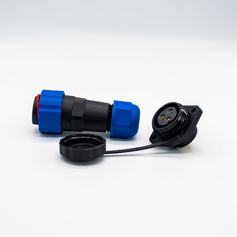 3 Pin Connector Waterproof Male Plug & Female Socket 2 Holes Flange Panel Mount Solder Type SP21 Series