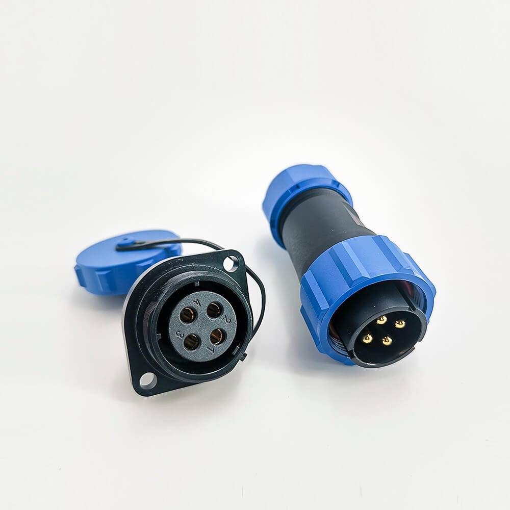 4 Pin Connector Waterproof Male Plug & Female Socket 2 Holes Flange Panel Mount Solder Type SP21 Series