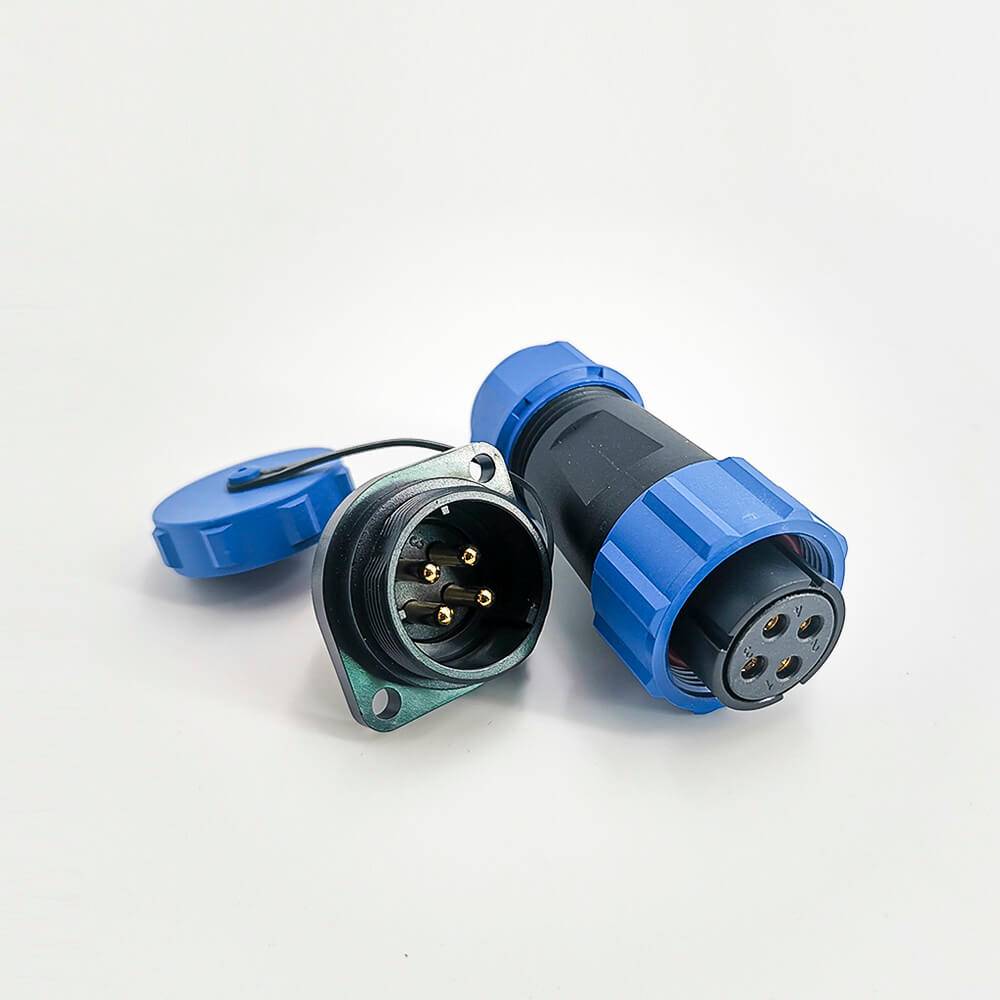 Elecbee 4 Pin Connector Waterproof Female Plug & Male Socket 2 Holes Flange Panel Mount Solder Type SP21 Series