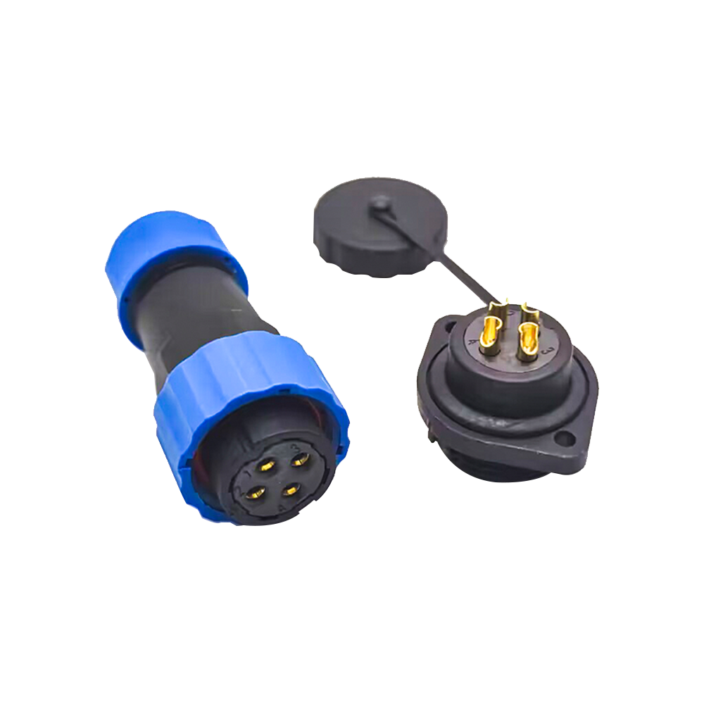 Elecbee 4 Pin Connector Waterproof Female Plug & Male Socket 2 Holes Flange Panel Mount Solder Type SP21 Series