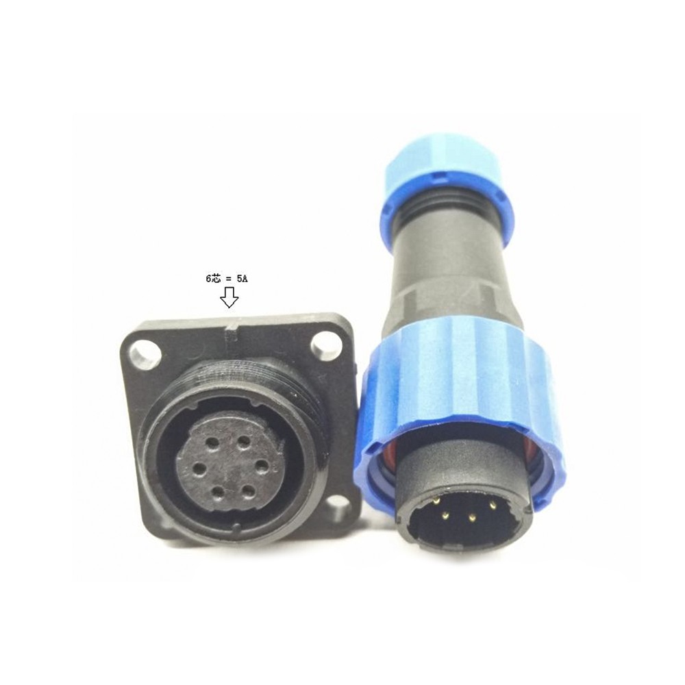 Elecje Connector male Plug & FeMale Socket 4 hole flange panel mount SP17 6 pin Connector