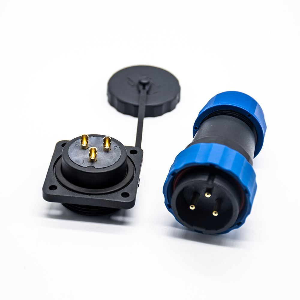 Elecje SP29 Series 3 pin Straight Plug&Socket 4 Hole Flange