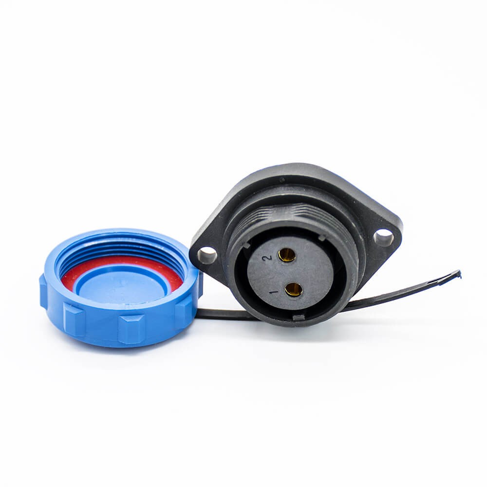 SP21 2 Pin Connector Waterproof Male Plug 2 Holes Flange Female Socket Solder Type Panel Mount