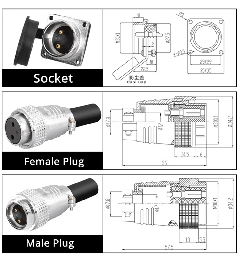 Aviation Plug TP28 26 Core Connector Male and Female Straight Metal Wiring