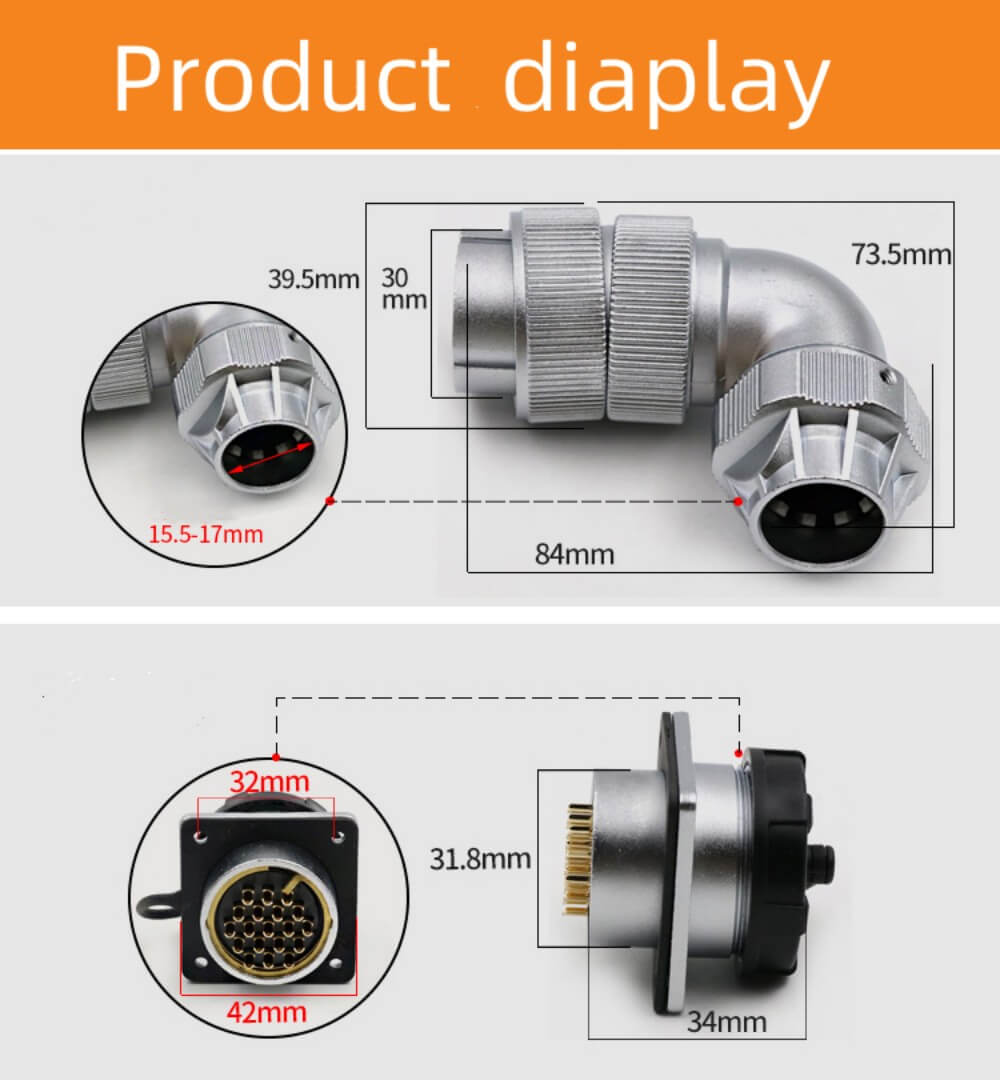 13pin Waterproof Aviation Male Plug and Female Socket TU/Z WF32 series Right Angle Connector