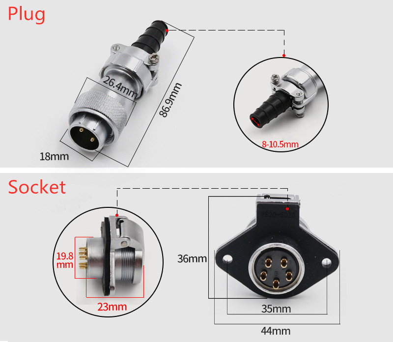 WF20-5pin TI/ZG Metal Flange Jack with Cap Panel Mount IP65 Male Plug Female Socket Aviation Connector