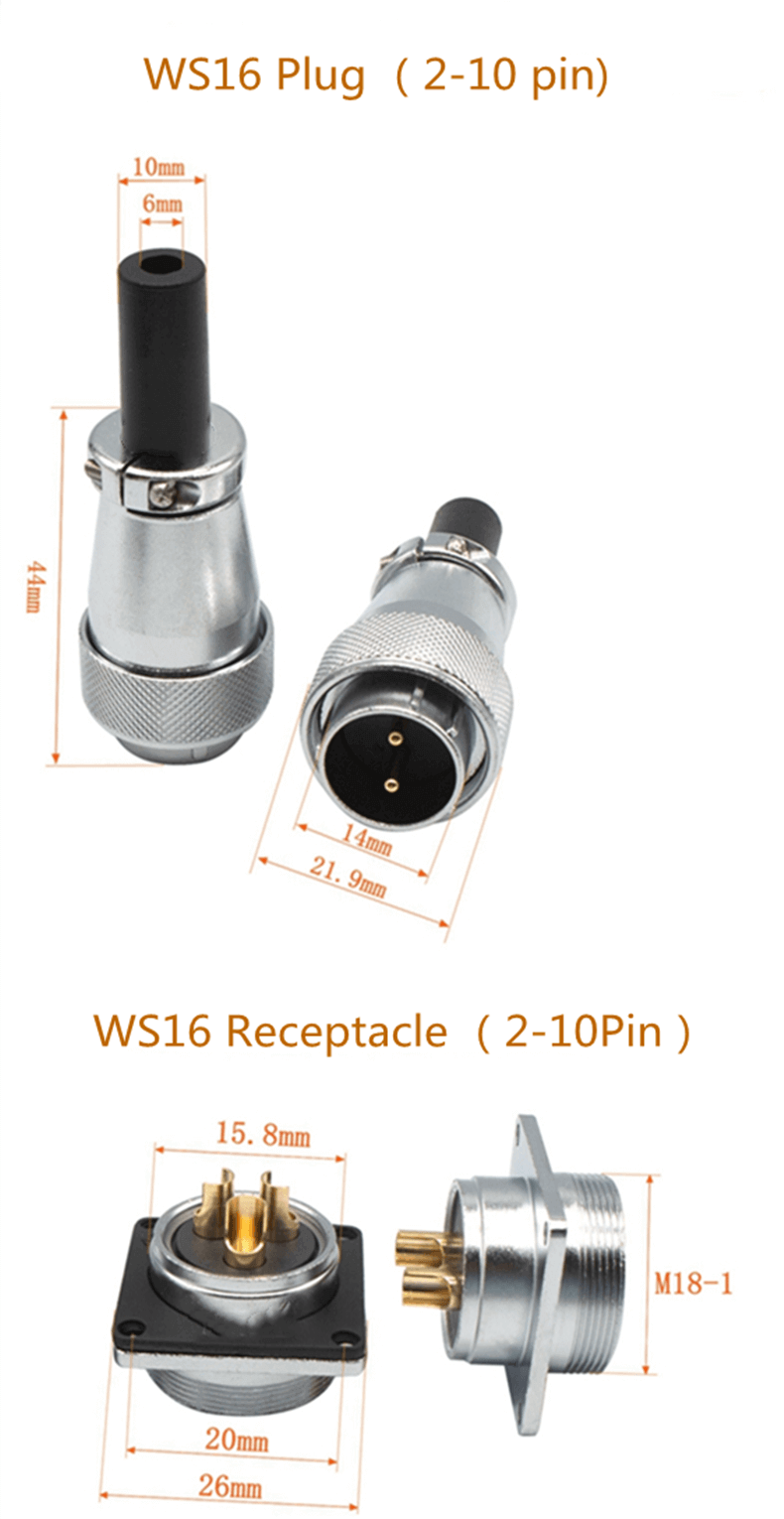 WS16 7pin Power Connector, Aviation High Voltage Bulkhead Solder Wire Plug