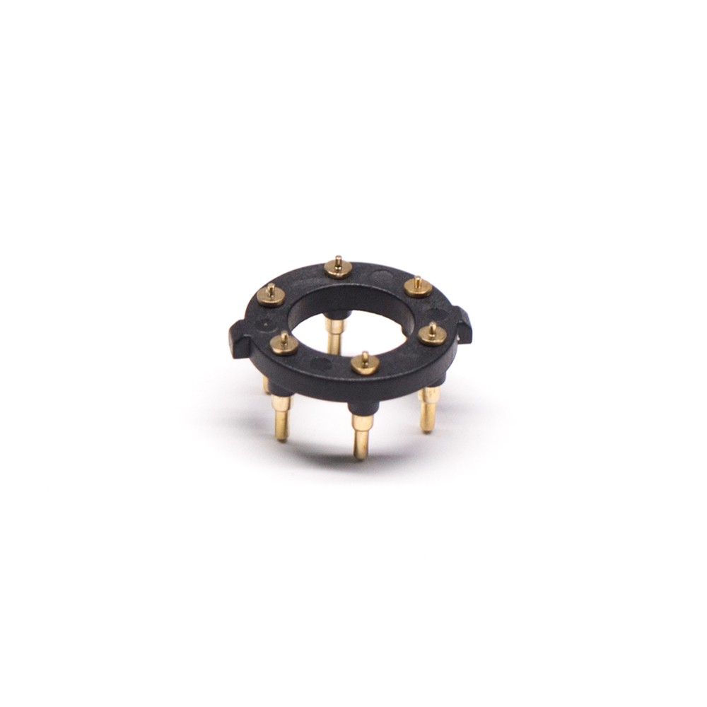 Circular Pogo Pin Connector 6 Pin Plug-in Type Gold Plating Brass 11MM Pitch Insert Welded