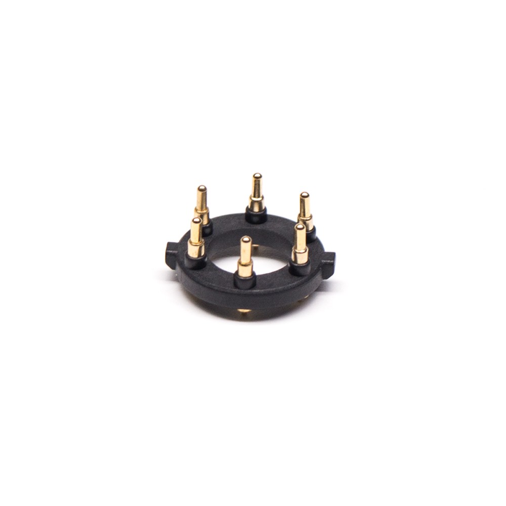 Circular Pogo Pin Connector 6 Pin Plug-in Type Gold Plating Brass 11MM Pitch Insert Welded
