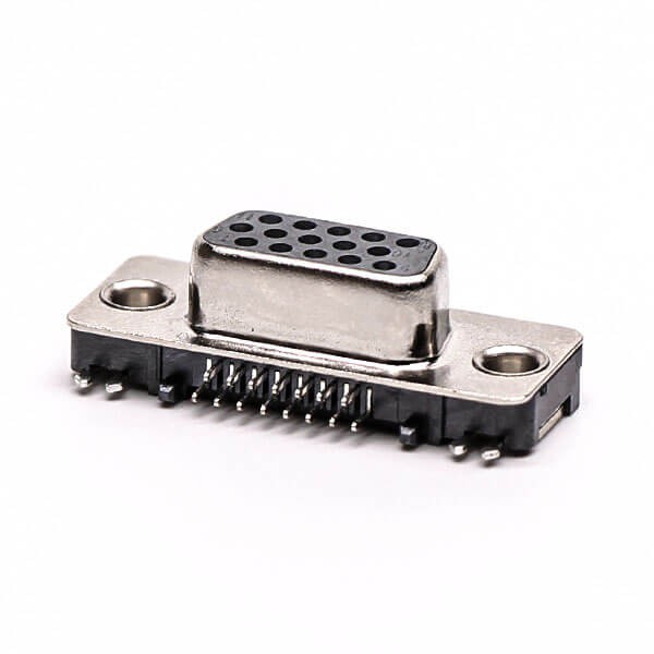 15 Pin HD D-sub Jack Right Angled Though Hole Black staking type